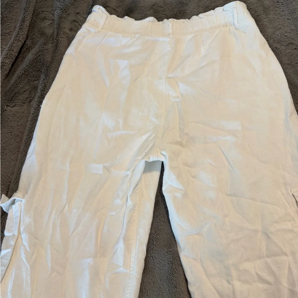 Abercrombie Kids White Linen Cargo Pants NWT 15/16 - Picture 6 of 7